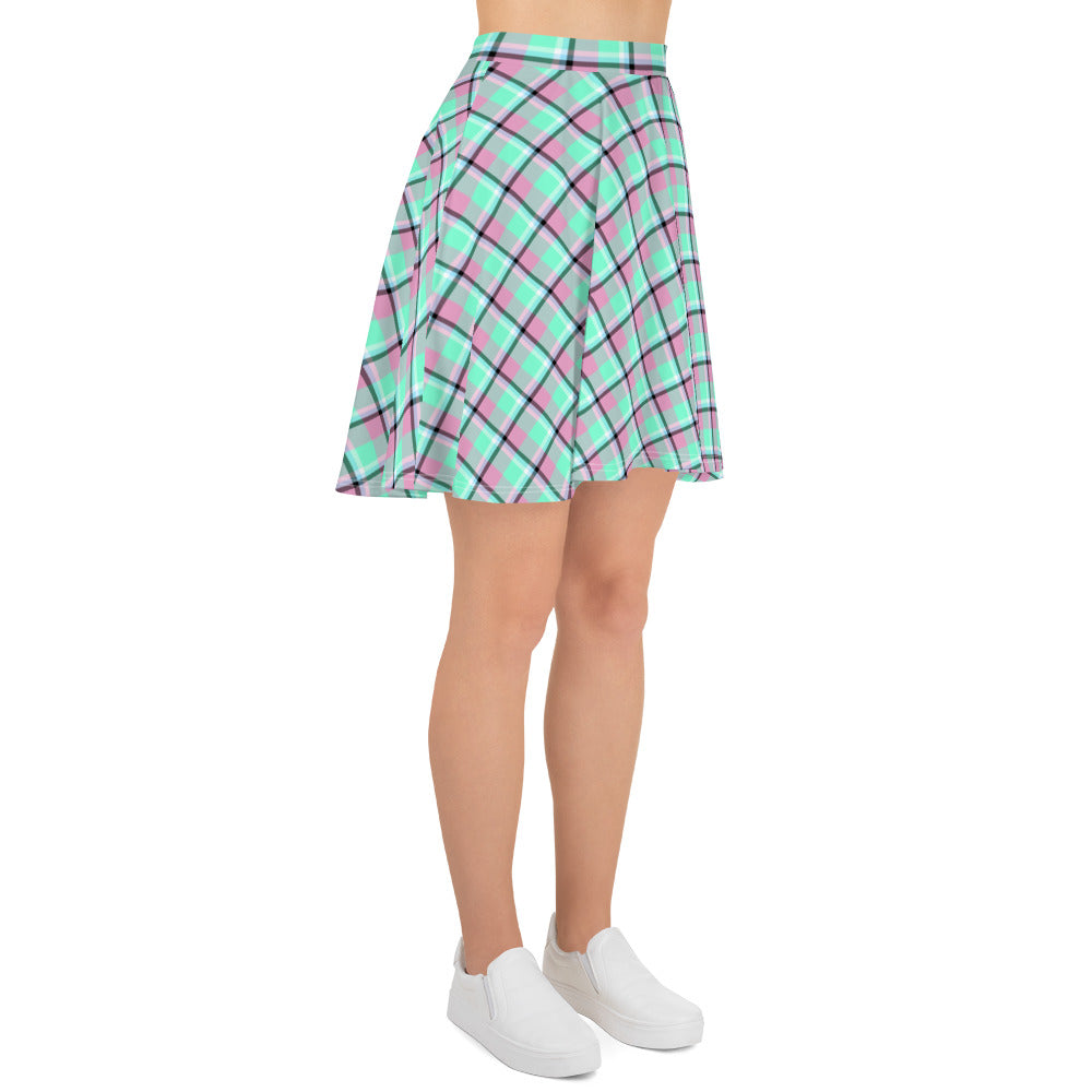 Minty Fresh Plaid Skater Skirt