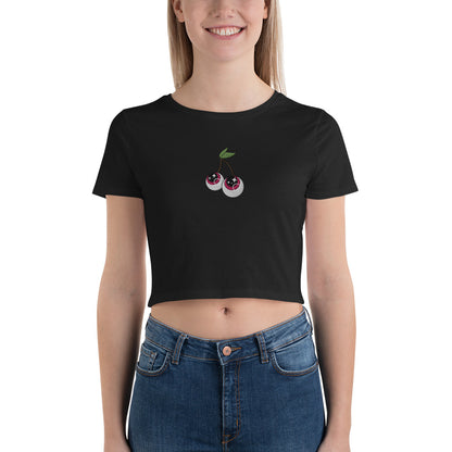 Eyeball Cherries Embroidered Crop Tee