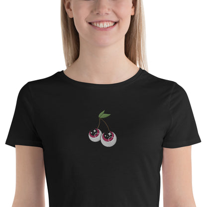 Eyeball Cherries Embroidered Crop Tee