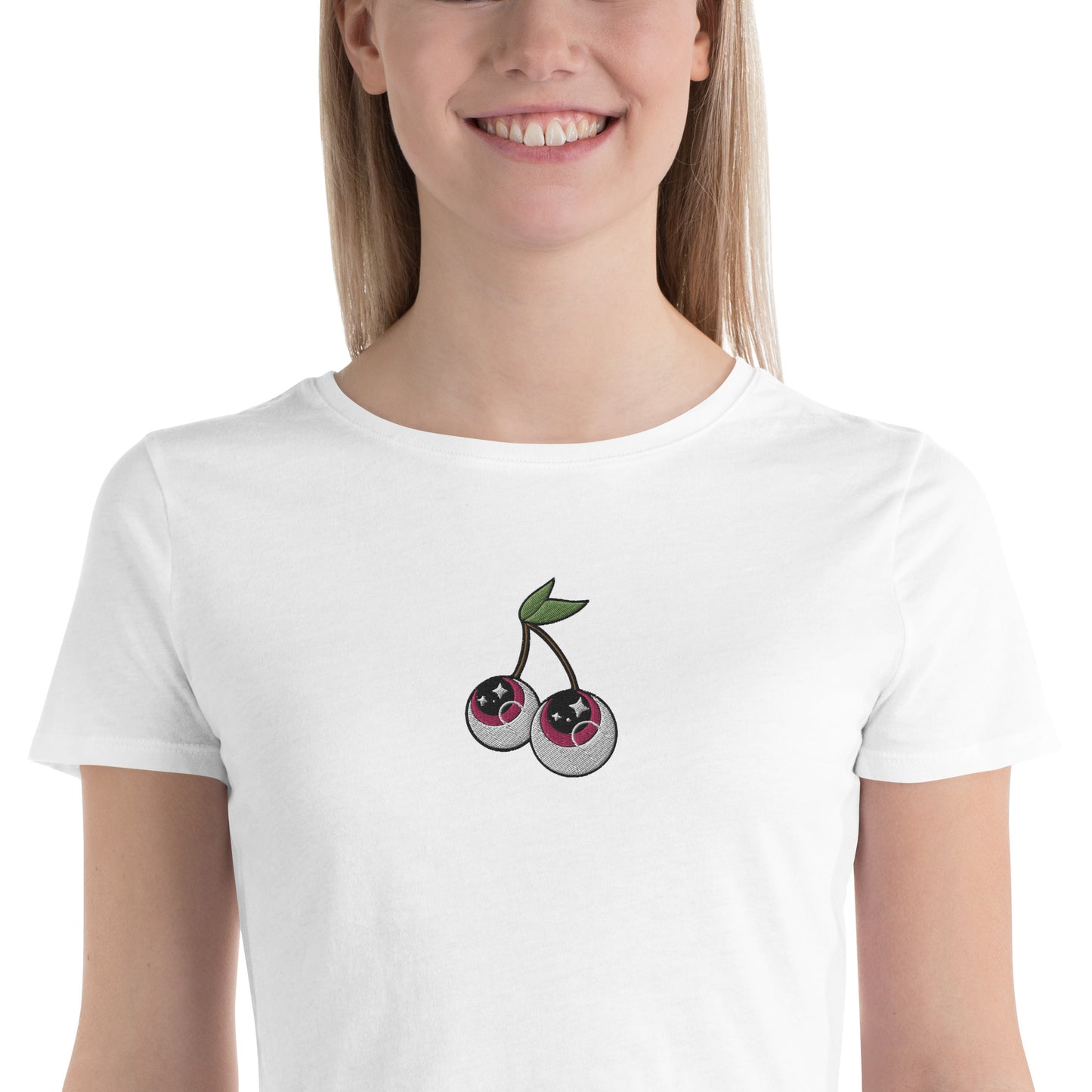 Eyeball Cherries Embroidered Crop Tee